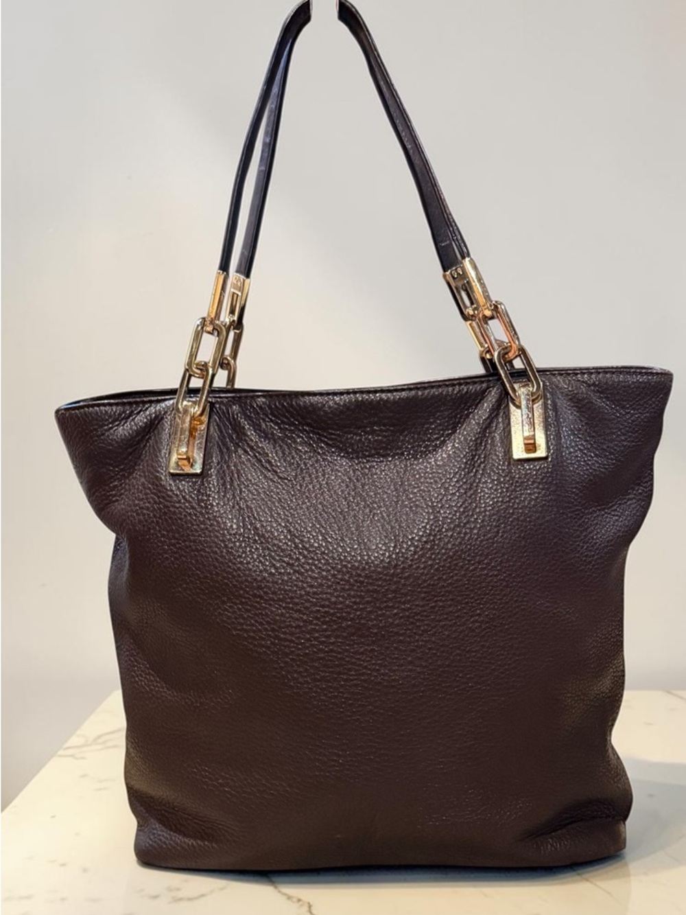 Michael Kors Women's Dark Brown Pebble Leather Brooke Tote Shoulder Bag - Picture 4 of 14